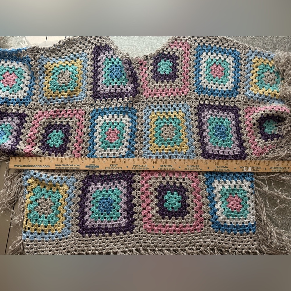 Boston Proper Lurex Slouchy Granny Square Crochet‎ Poncho Size XS/S - Picture 10 of 11